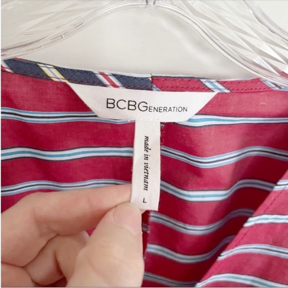 BCBGeneration shirt blue red mixed stripe surplice wrap - Picture 7 of 9